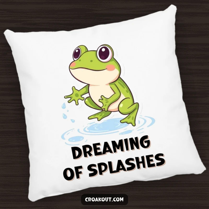 Funny Frog Pillow: A soft pillow featuring a frog jumping over water splashes, bringing a sense of playful activity and comfort.