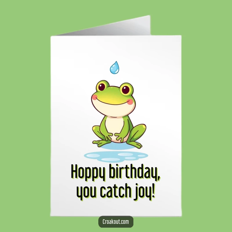 Free Printable Birthday Card: Goofy Frog Catching Raindrop - Funny Downloadable Gift