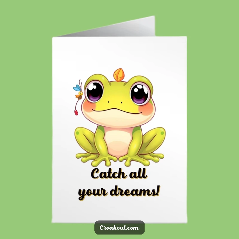 Free Printable Congrats Card: Kawaii Frog Fly Chase, Funny Downloadable Gift for Winners